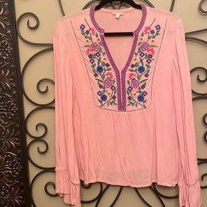 Blush colored embroidered neck top